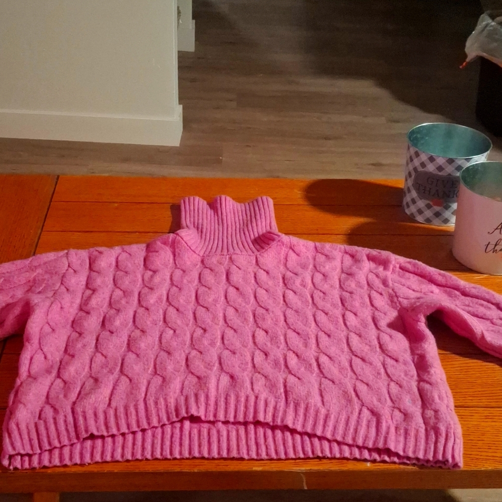 Pink rose crop long sleeve sweater